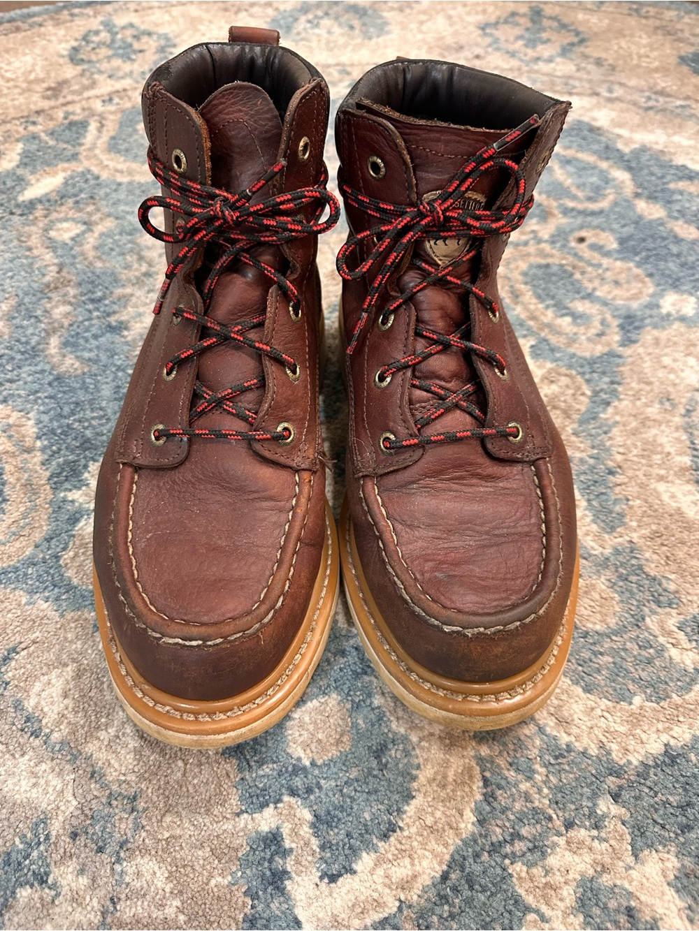 Irish Setter Brown Leather Moc Toe Work Boots with Tan Outsole